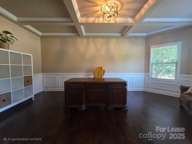 a room with a wooden table chairs and a window