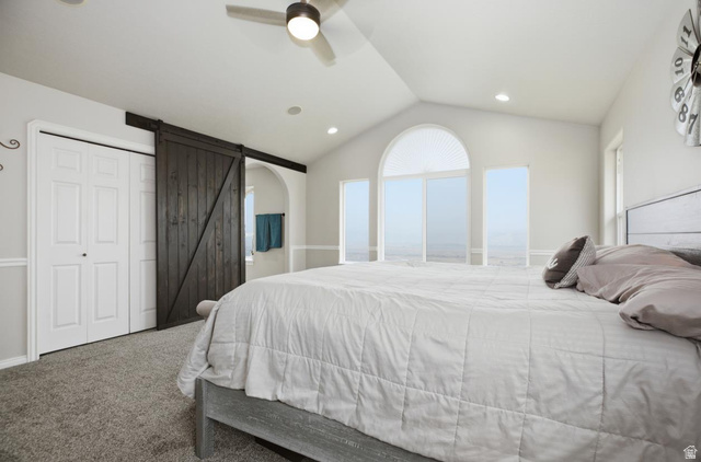 560 East Lower Rock Creek Road Inkom, ID 83245 - Photo 17 of 44 Vaulted ceiling featuring a ceiling fan with integrated lighting and recessed lighting fixtures