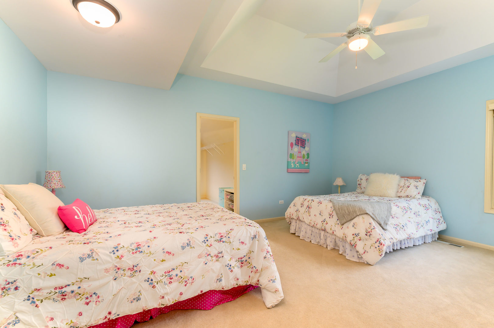 3416 Frankstowne Drive Naperville, IL 60565 - Photo 27 of 41 a bedroom with two beds and a chandelier