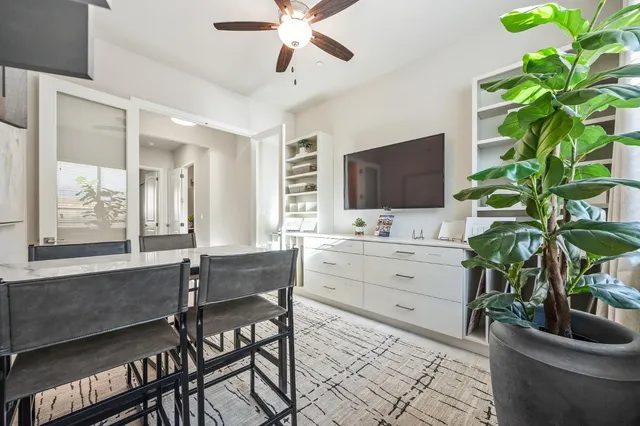 a view of a hallway with workspace