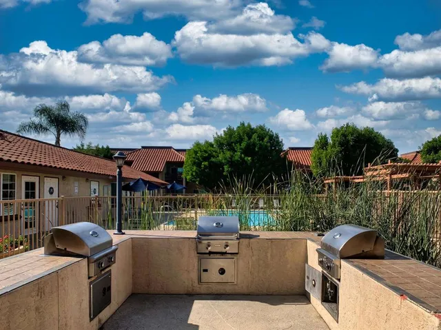 a view of a chairs and table in the backyard