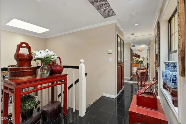 a view of a hallway with workspace