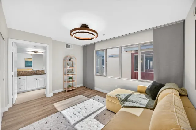 a view of a room with racks on the wall