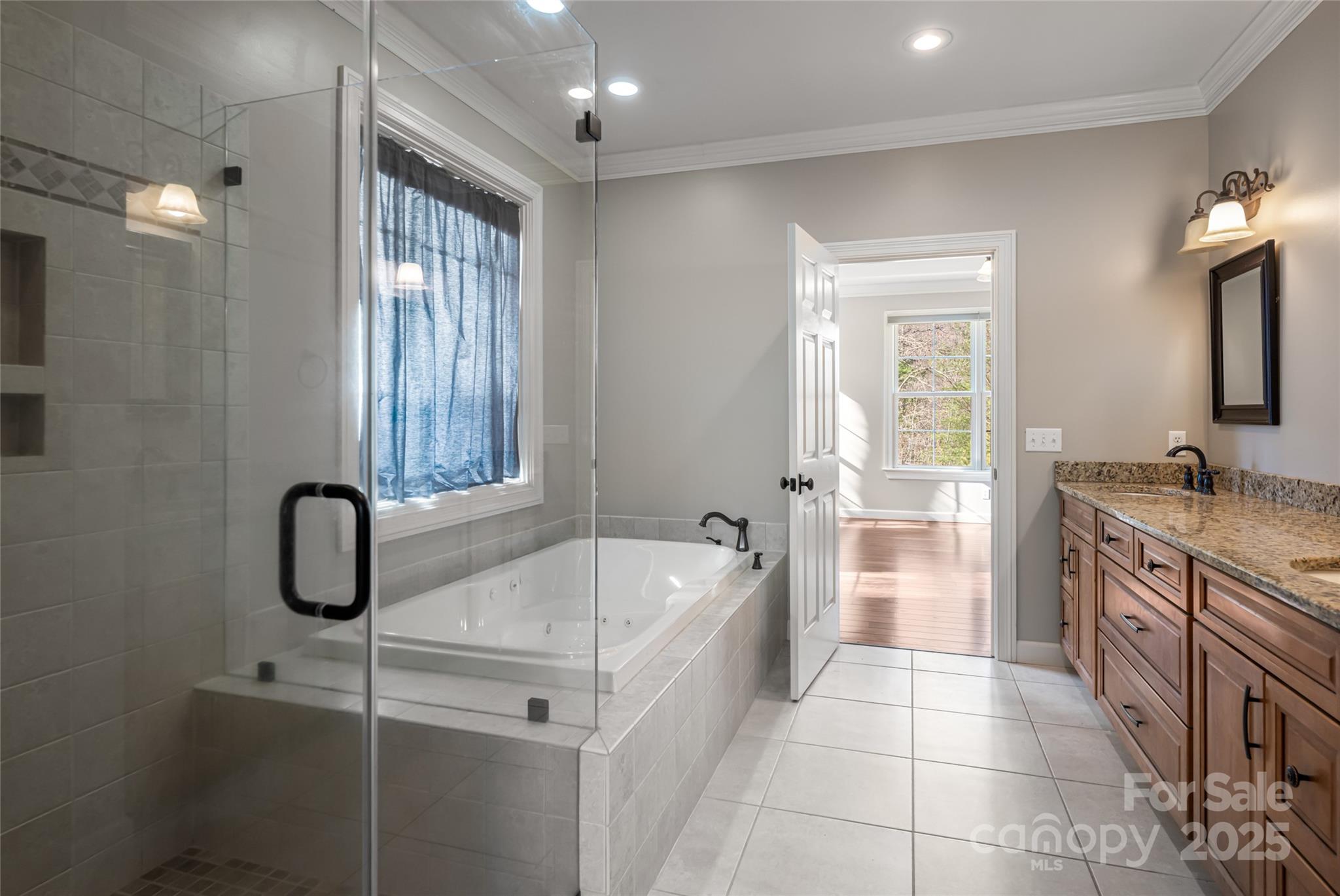 98 Sovereign Lane Fairview, NC 28730 - Photo 19 of 42 a bathroom with a granite countertop sink a toilet and bathtub