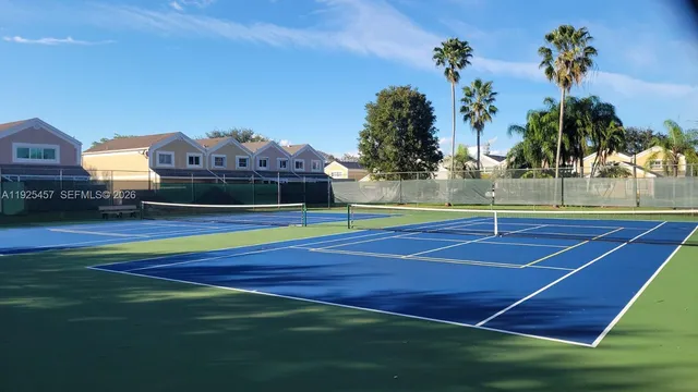 a view of a fountain with a fountain in the patio