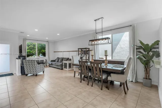 a dinning area with furniture