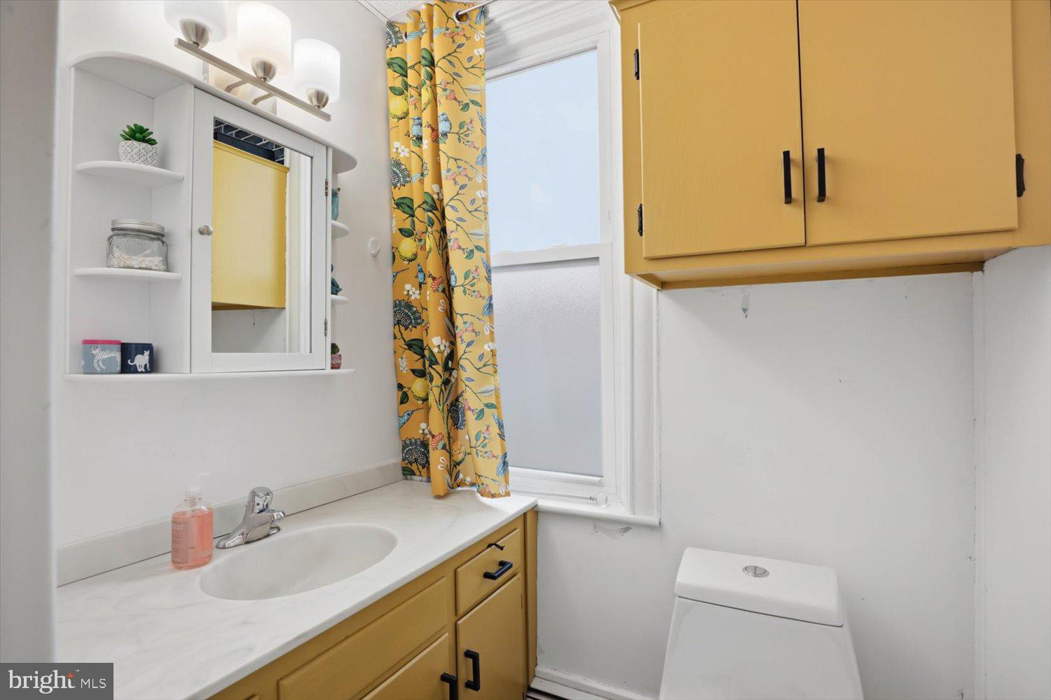 133 West High Street Manheim, PA 17545 - Photo 24 of 36 a bathroom with a granite countertop sink and a mirror