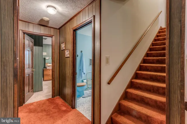 a view of a hallway with wooden floor and entryway