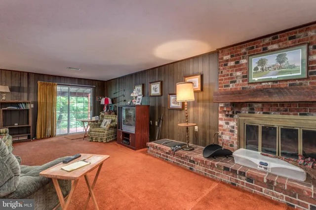 a living room with furniture a window and a fireplace