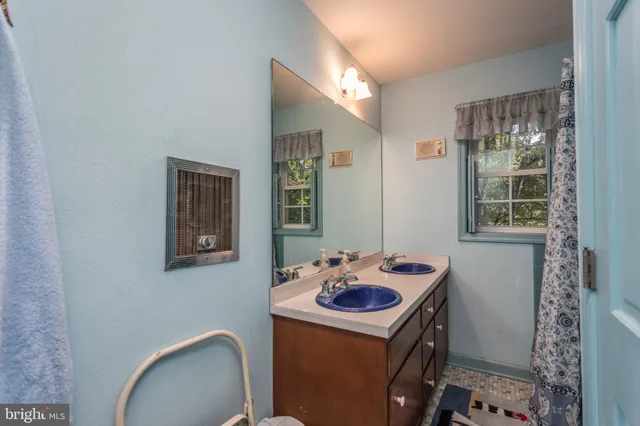 a bathroom with a sink a toilet and mirror