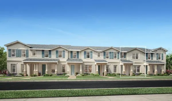 a front view of residential houses with street