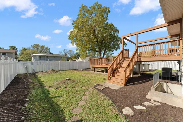a view of a garden with a slide