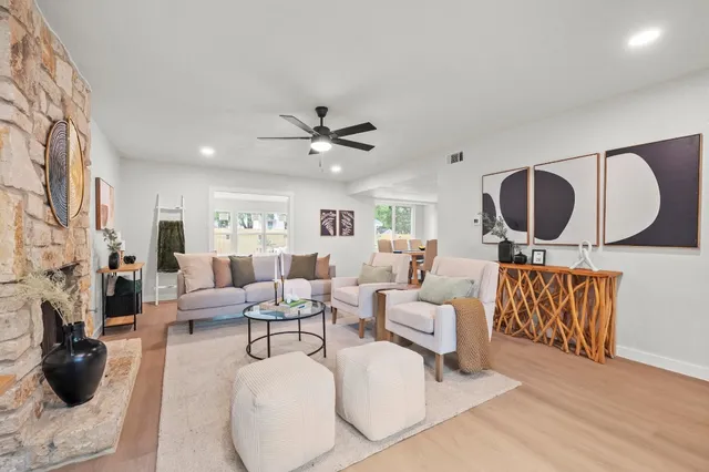 a living room with furniture