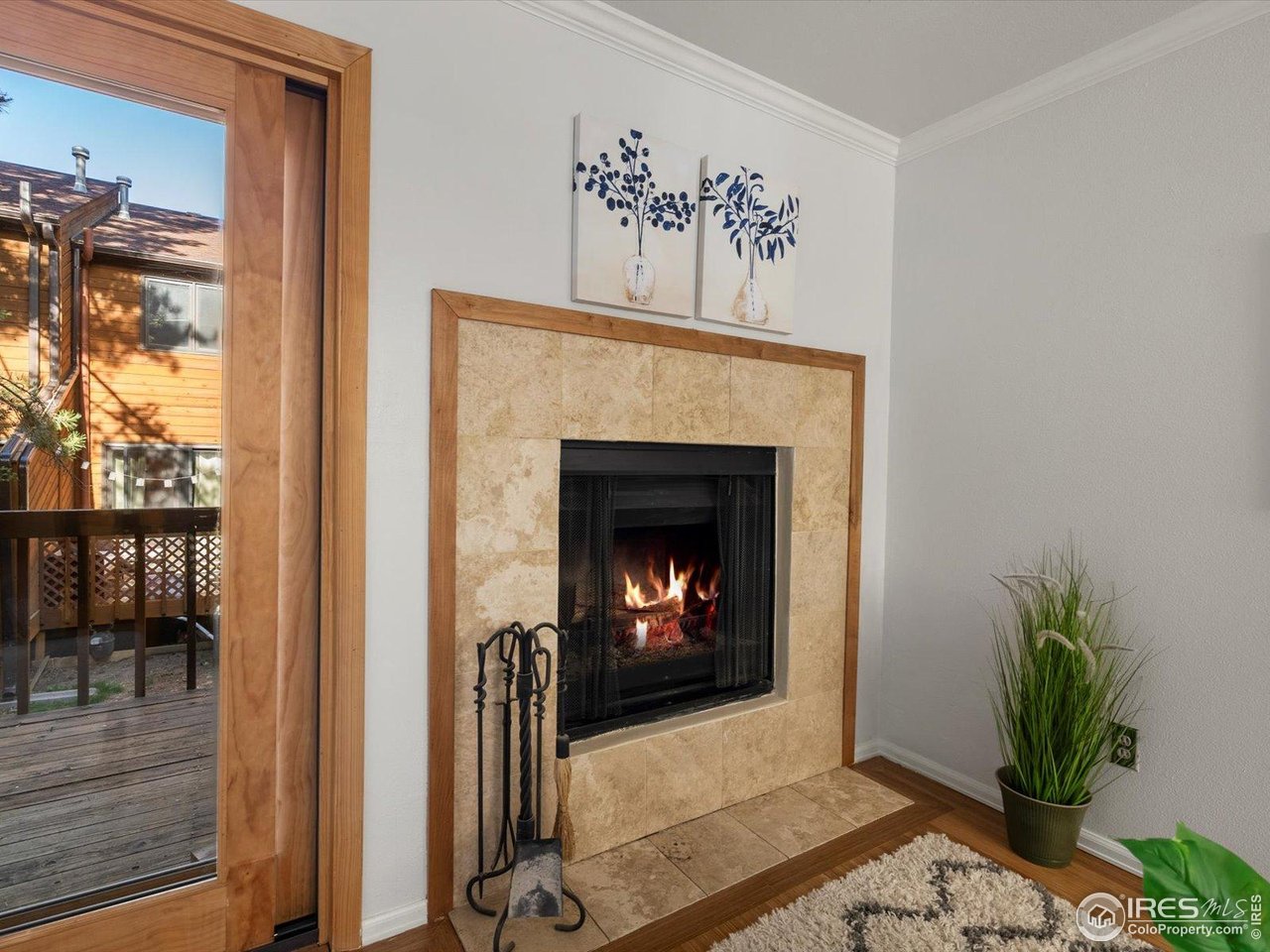 3345 Hickok Place Boulder, CO 80301 - Photo 17 of 34 a living room with a fireplace and potted plants