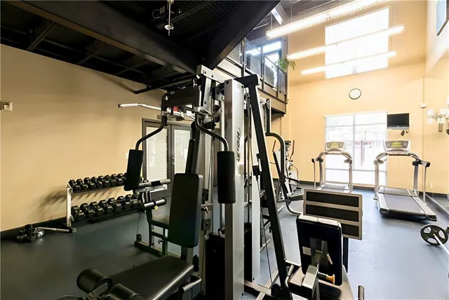 a view of a room with gym equipment