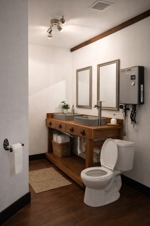 991 Kovar Road, Unit D Flatonia, TX 78941 - Photo 11 of 15 a bathroom with a toilet sink and mirror