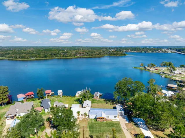 a view of a lake with a houses