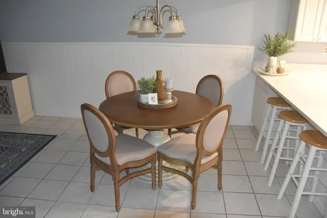 a view of a dining room with furniture and window