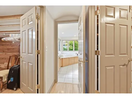 a view of a bathroom with a door