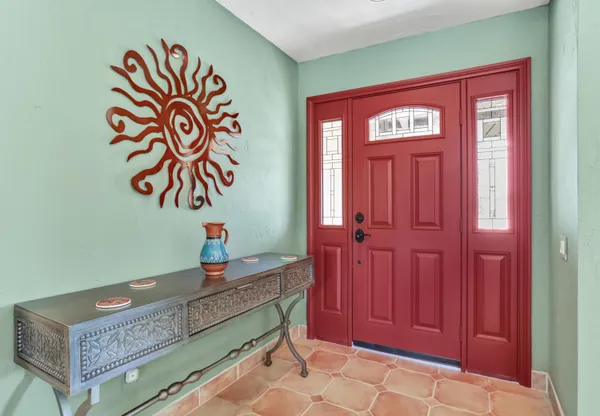 a view of front door with table