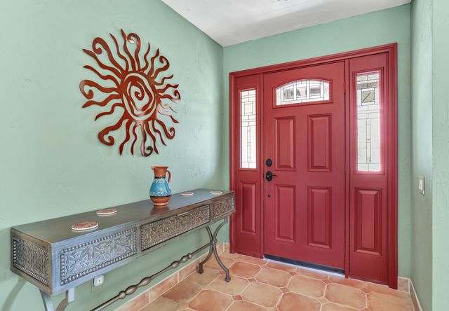 a view of front door with table