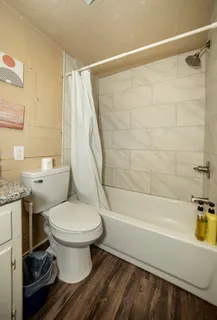 a bathroom with a sink a toilet and a bathtub