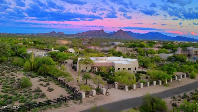 a view of a city with sunset