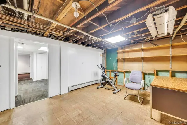 a view of a garage with chairs