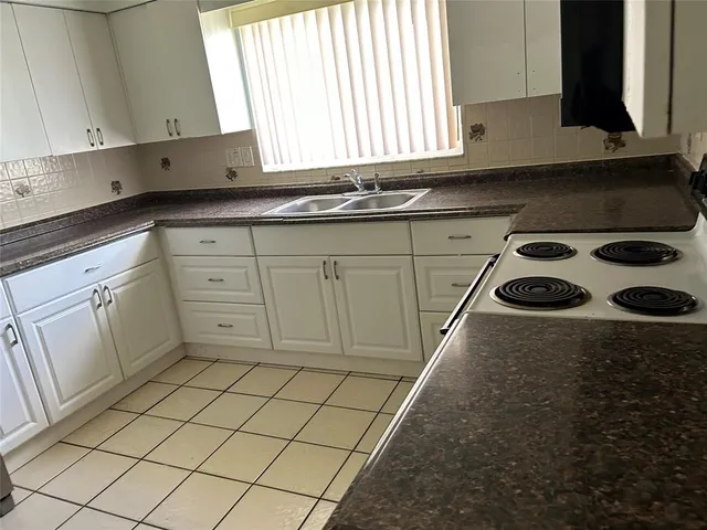 a kitchen with a sink a stove and cabinets