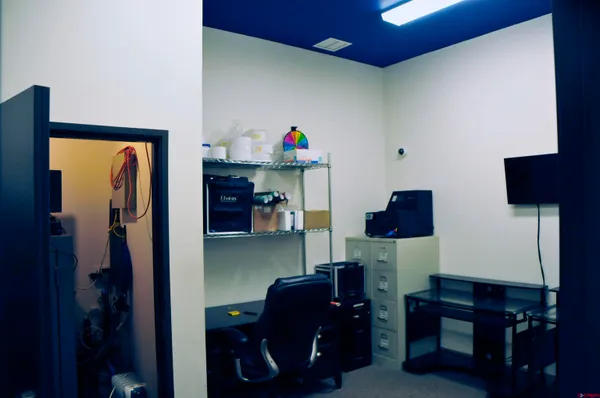 an empty room with storage