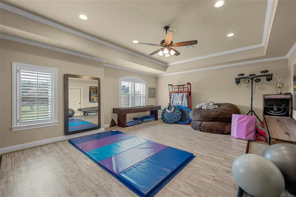 a view of a balcony with furniture