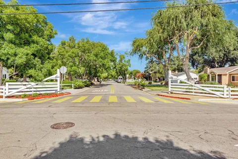 a view of pool with large trees