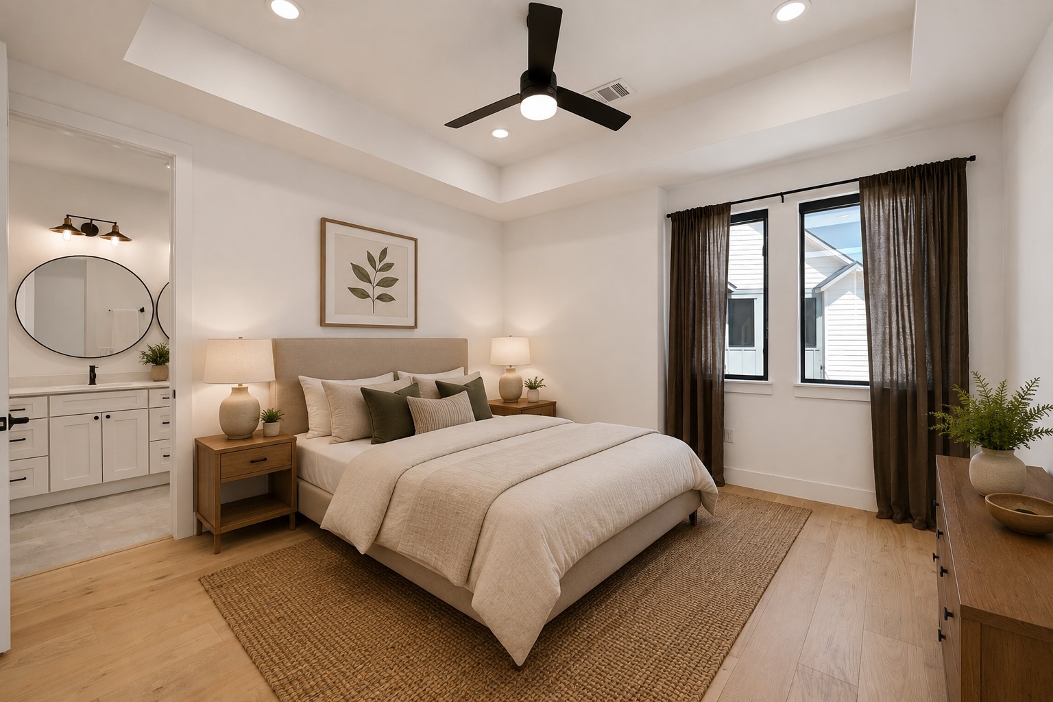 1140 Webberville Road, Unit 9 Austin, TX 78721 - Photo 7 of 13 Virtual: Hardwood floors and a tray ceiling elevate this spacious serene sleeping space.