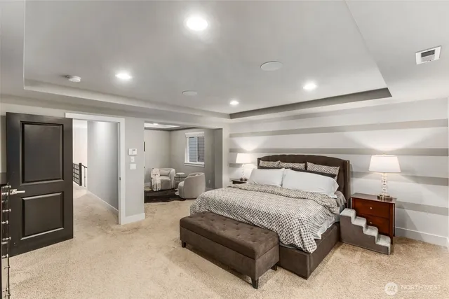 a bedroom with a bed and furniture