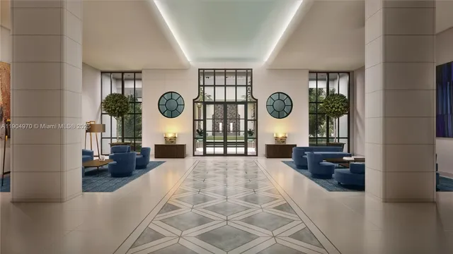 a living room with couches a large mirror with outer view and couches