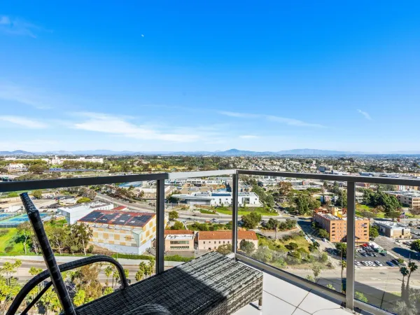 a view of a city from a balcony