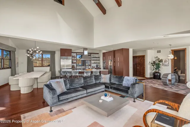 a living room with furniture and a rug