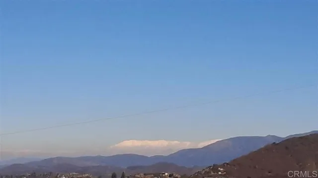 a view of a forest with mountains in the background