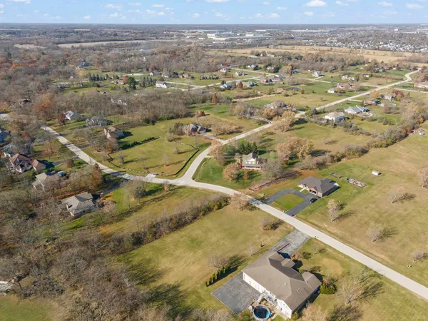 an aerial view of residential houses with outdoor space