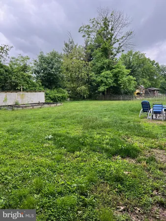 a view of a garden with a bench in a garden