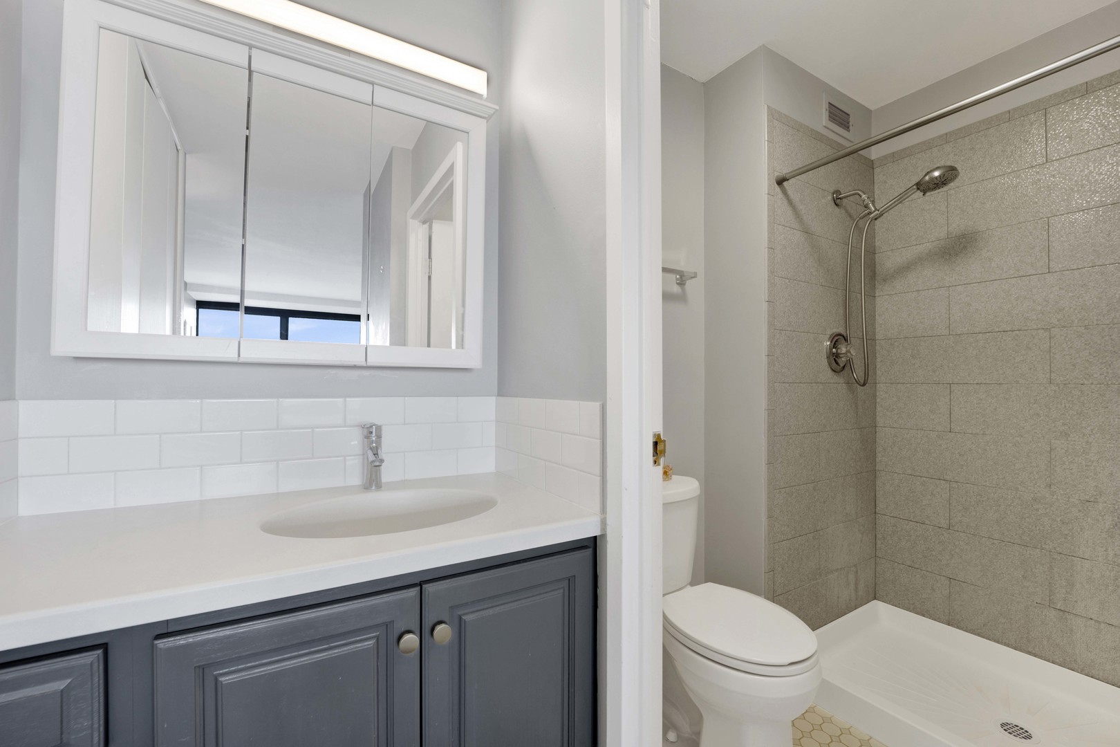 3150 North Sheridan Road, Unit 14A Chicago, IL 60657 - Photo 19 of 31 a bathroom with a sink a toilet and shower