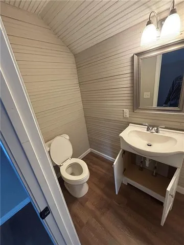 a bathroom with a sink a toilet a mirror and vanity
