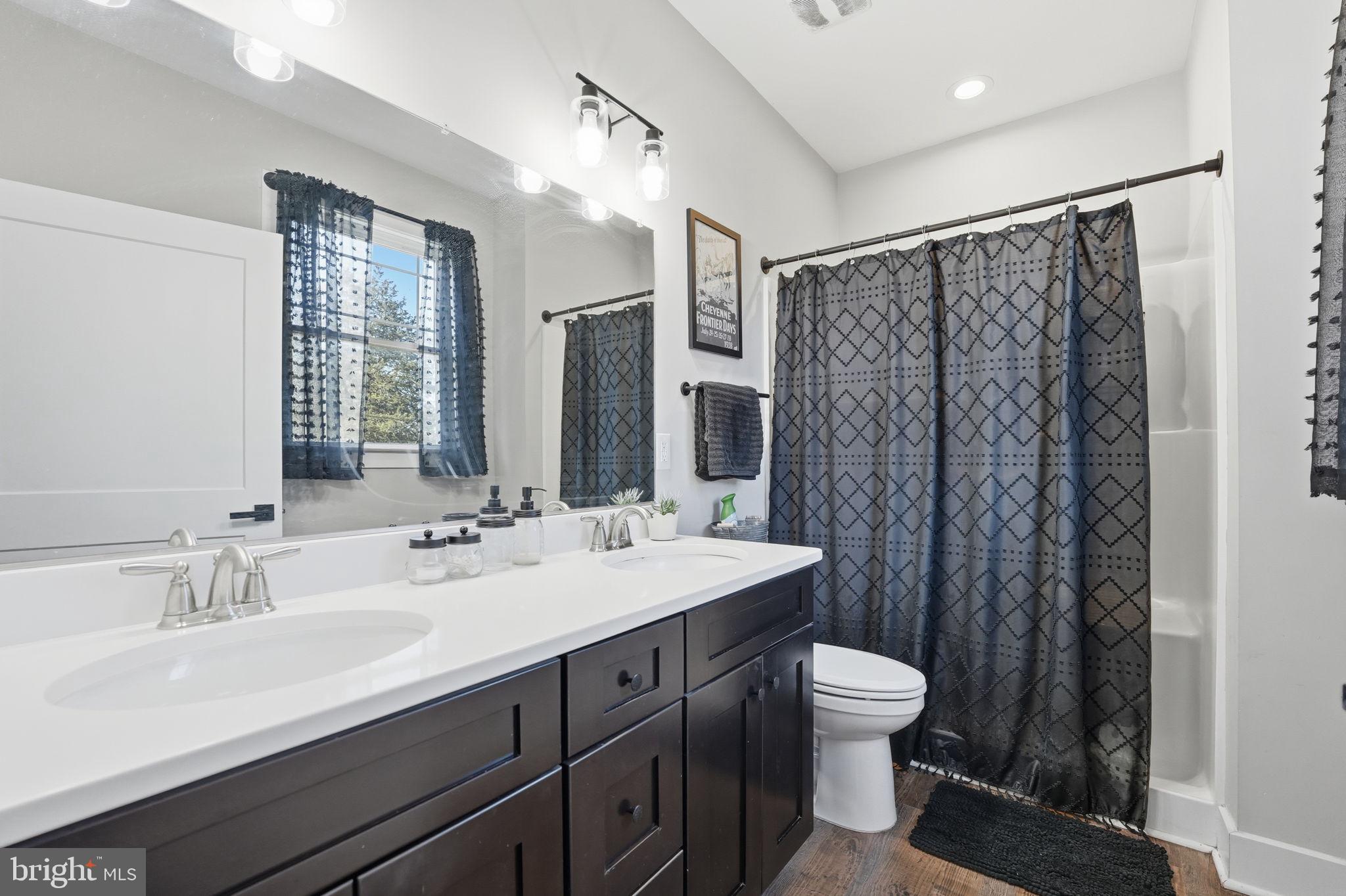 11183 Drogheda Mountain Road Culpeper, VA 22701 - Photo 25 of 60 a bathroom with a double vanity sink toilet mirror and shower