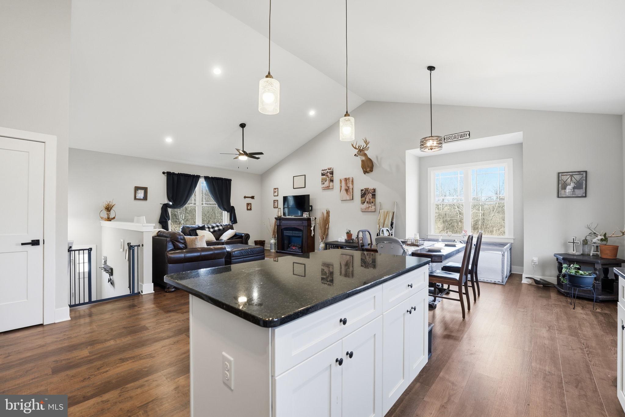 11183 Drogheda Mountain Road Culpeper, VA 22701 - Photo 7 of 60 a kitchen with stainless steel appliances granite countertop a stove a sink a dining table and chairs with wooden floor