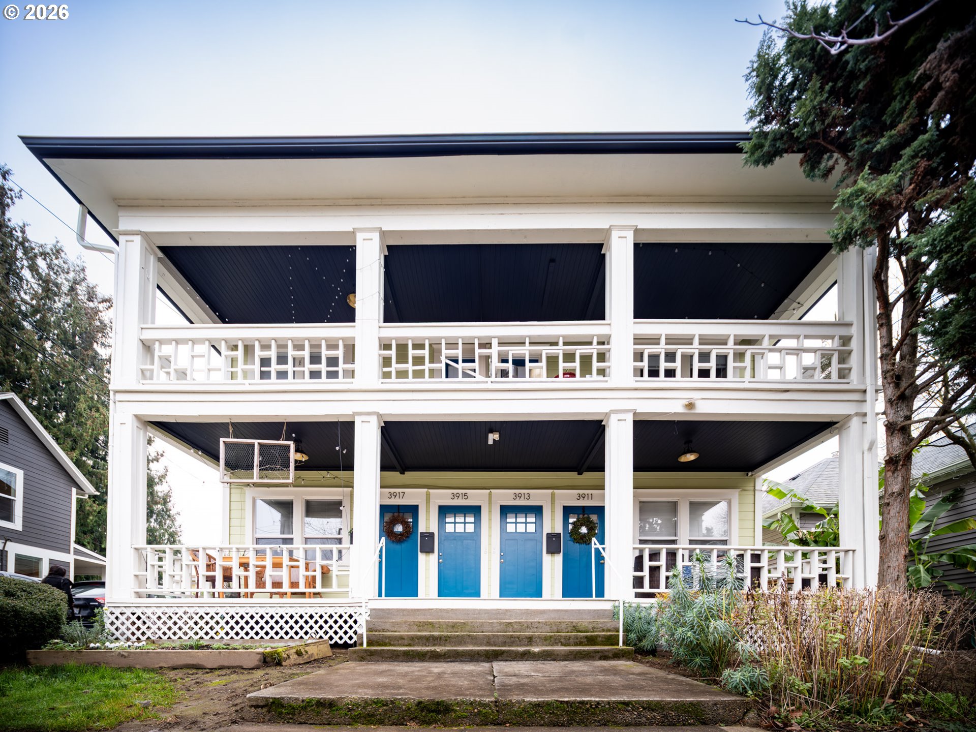 a view of a building with a window and stairs