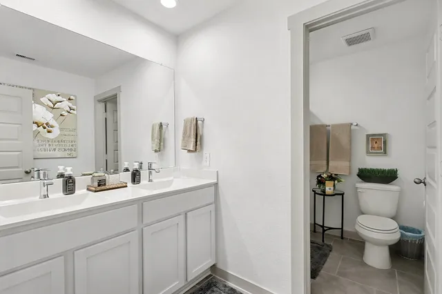a bathroom with a toilet a sink and a mirror