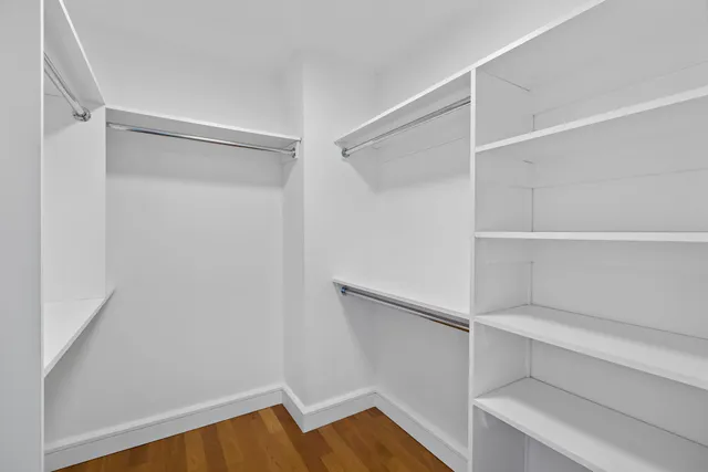 a view of walk in closet with empty racks
