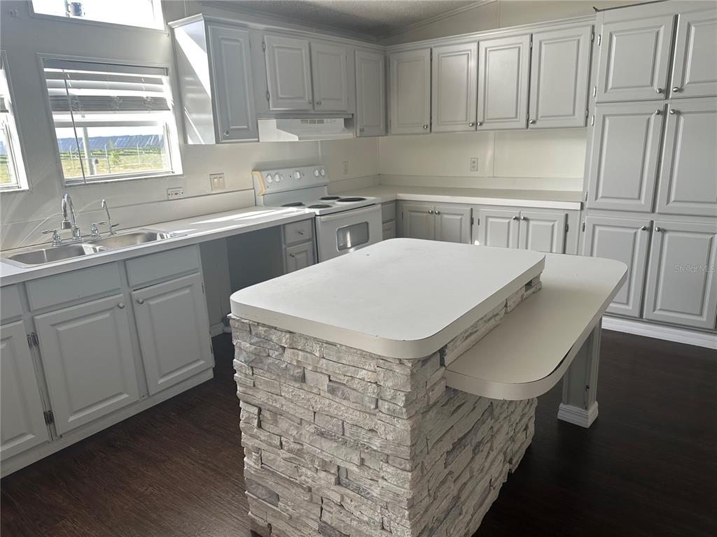 447 Tindel Camp Road Lake Wales, FL 33898 - Photo 5 of 15 a kitchen with stainless steel appliances granite countertop a sink a microwave and wooden cabinets