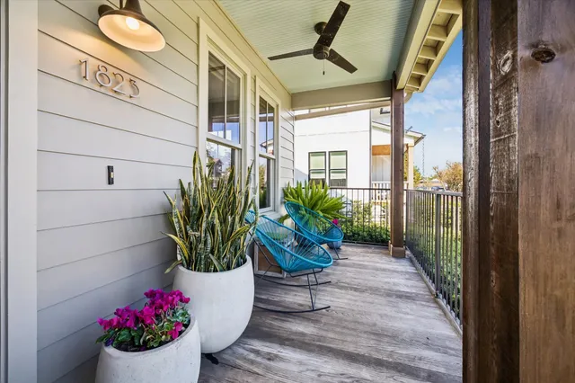a view of balcony with a potted plant