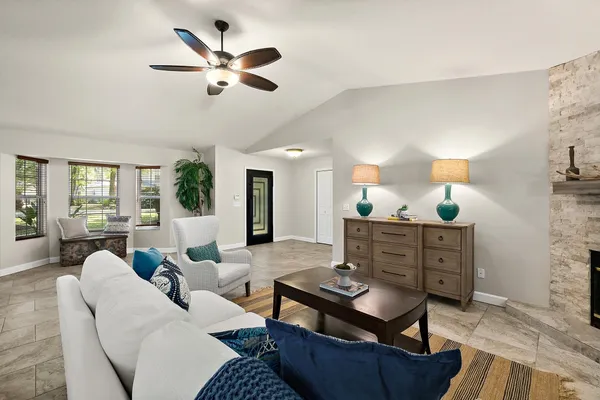 a living room with furniture